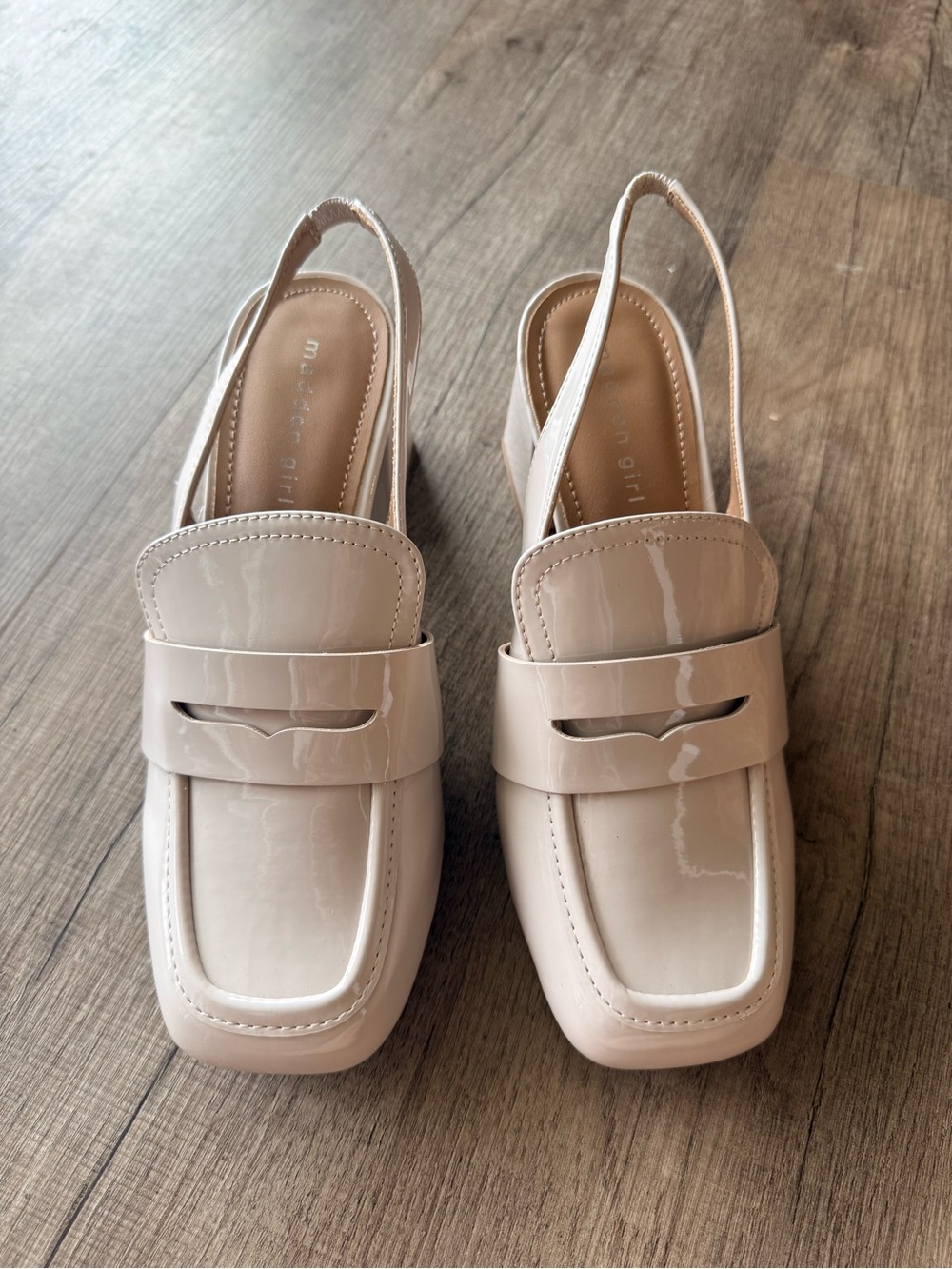 Madden Girl Women's Nude Patent Slingback Block Heel Loafers - Picture 2 of 7
